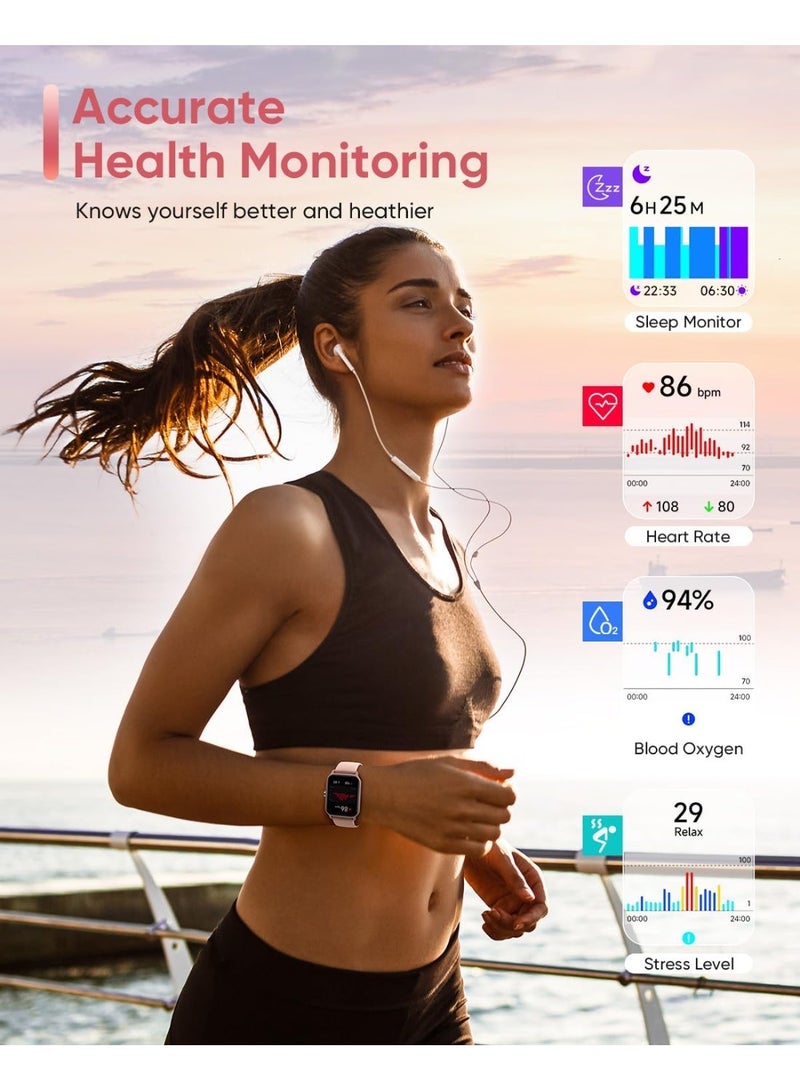 يوماچ ساعات Fitpolo الذكية للنساء والرجال، ساعة تتبع اللياقة البدنية بشاشة 1.8 بوصة متوافقة مع نظامي أندرويد وiOS، مقاومة للماء، مزودة بخاصية تتبع الأنشطة الرياضية (100 رياضة)، ونظام تحديد المواقع العالمي (GPS) عبر الهاتف، وجهاز مراقبة معدل ضربات القلب والنوم ومستوى تشبع الأكسجين في الدم (SpO2) - لون وردي - Image 2